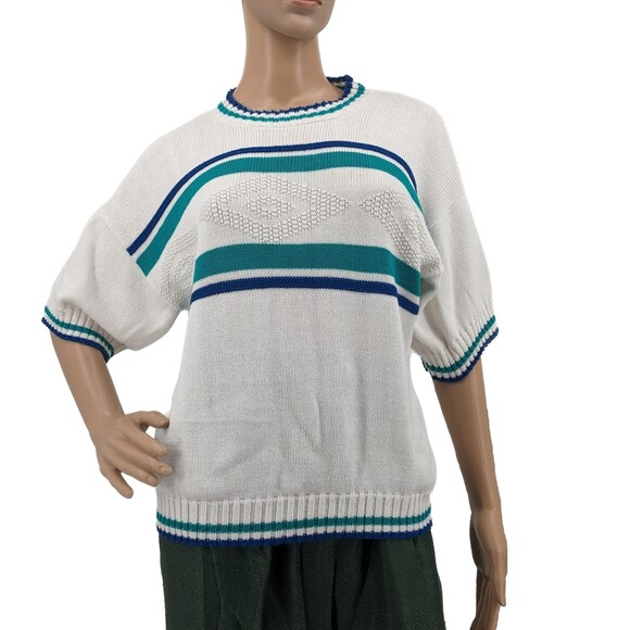 Vintage 80s Cristin Stevens Sweater Top Mock Neck Argyle Knit Size M - Picture 2 of 9